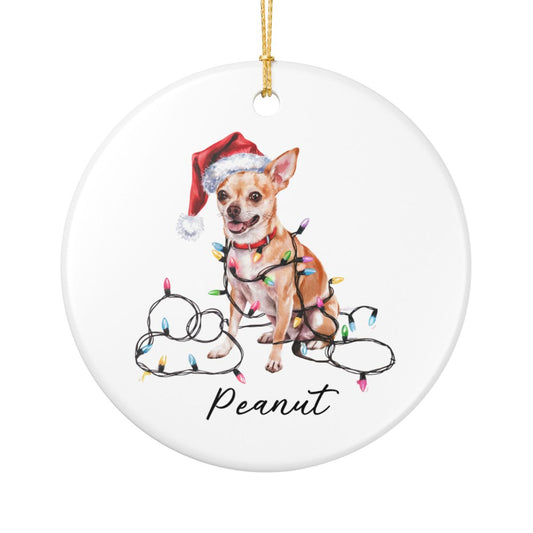 Personalized Tan Chihuahua Christmas Ornament, Custom Dog Name Holiday Keepsake, Ceramic Decor