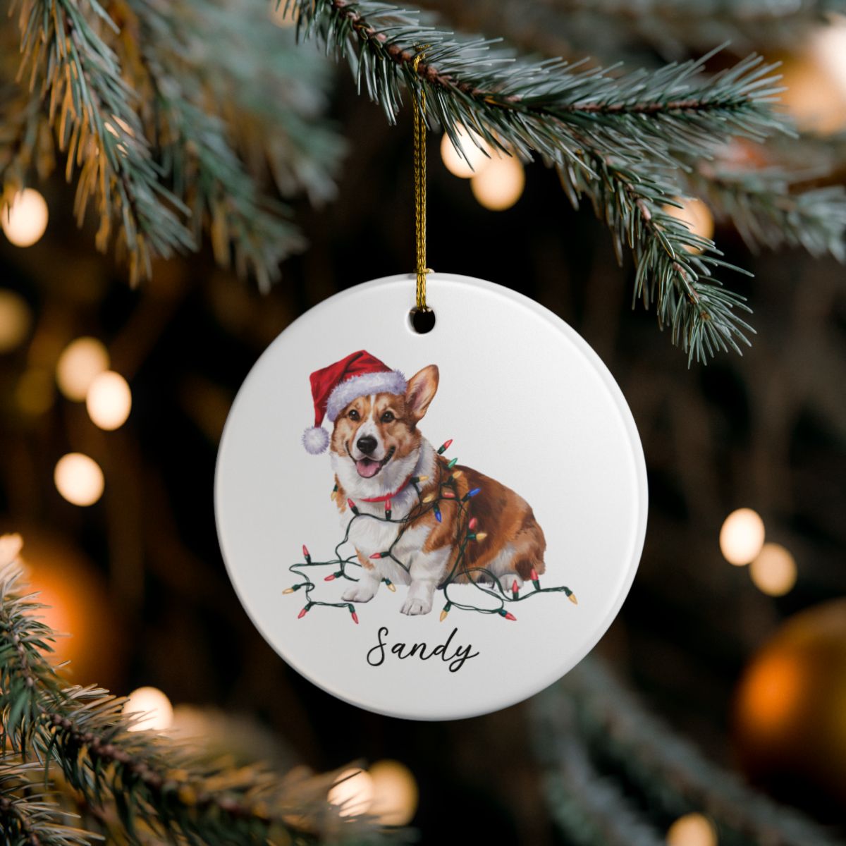 Personalized Corgi Ornament, Ceramic Christmas Tree Decor, Festive Pet Lover Gift