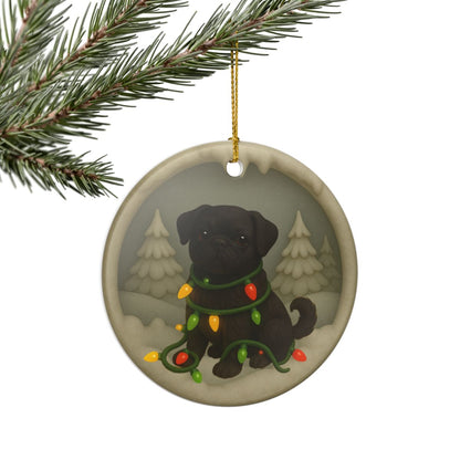 Personalized Black Pug Christmas Ornament, 3D Clay-Style Dog Keepsake with Lights