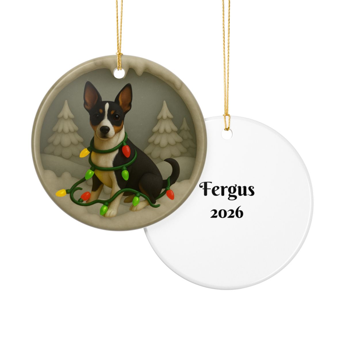 Personalized Rat Terrier Christmas Ornament, 3D Clay-Style Dog Keepsake with Lights