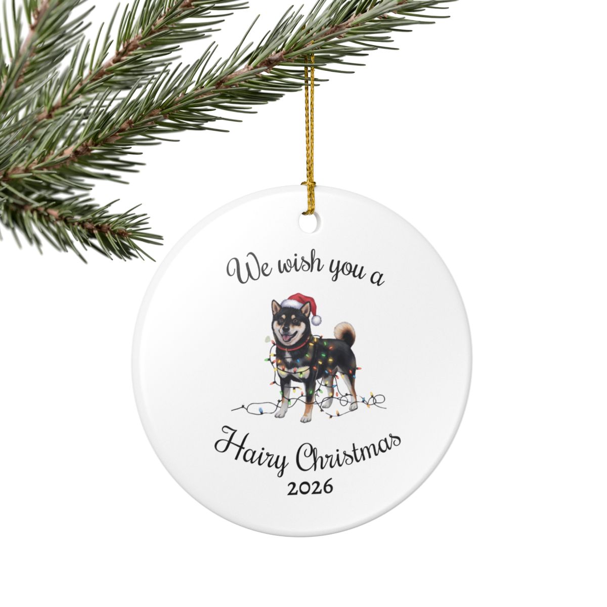 Christmas Black Shiba Inu Ornament, Christmas Lights Dog Keepsake