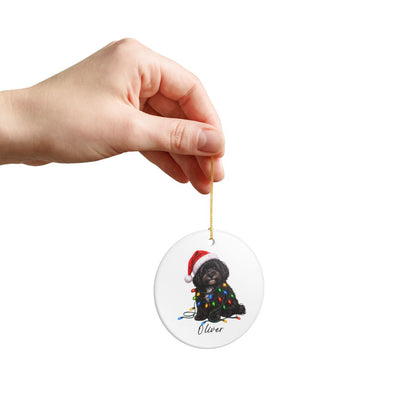 Personalized Black Havanese Christmas Ornament, Ceramic Dog Lover Gift, Holiday Pet Keepsake Tree Decor