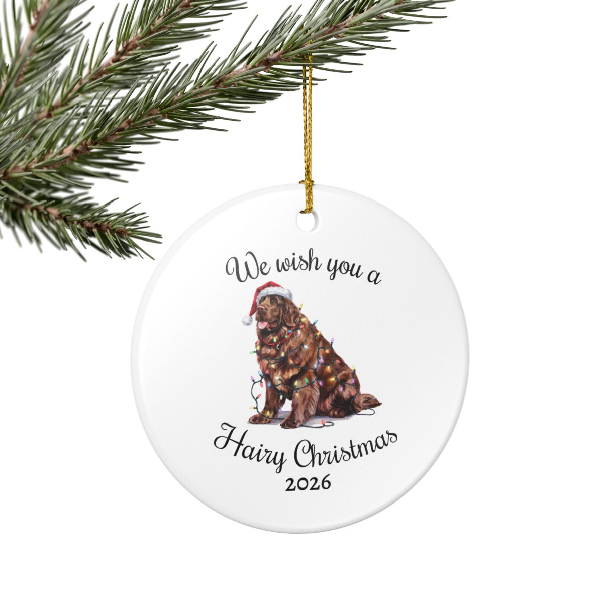 Christmas Brown Newfoundland Ornament, Christmas Lights Dog Keepsake
