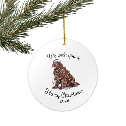 Christmas Brown Newfoundland Ornament, Christmas Lights Dog Keepsake