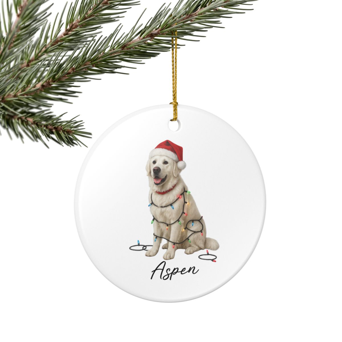 Personalized English Cream Golden Retriever Christmas Lights Ornament