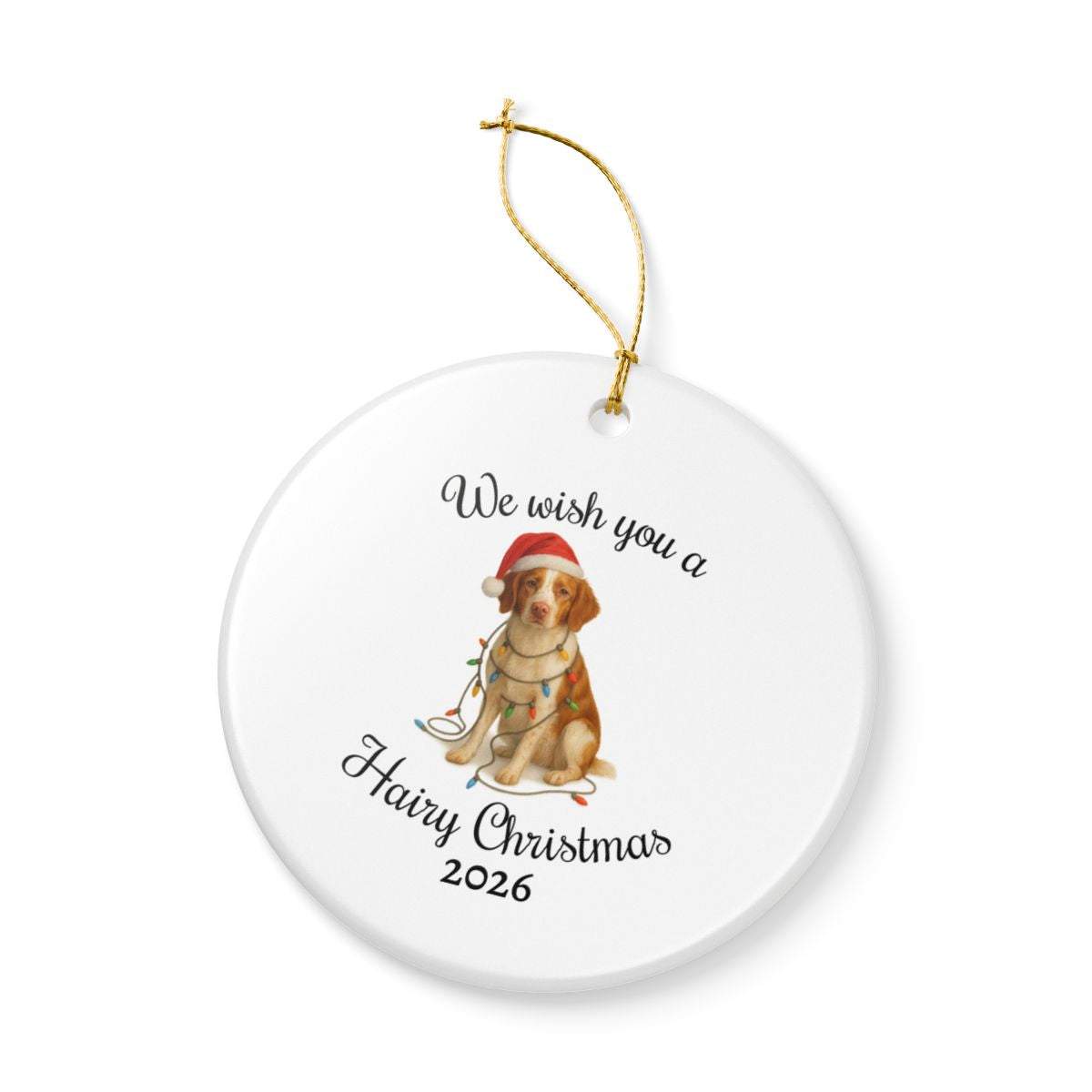Brittany Spaniel Ornament, Personalized Dog Holiday Keepsake, Ceramic Christmas Decoration, Custom Date, Pet Lover Gift