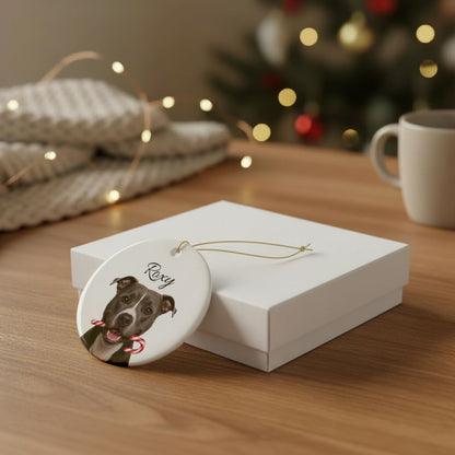 Personalized Pitbull Candy Cane Ornament
