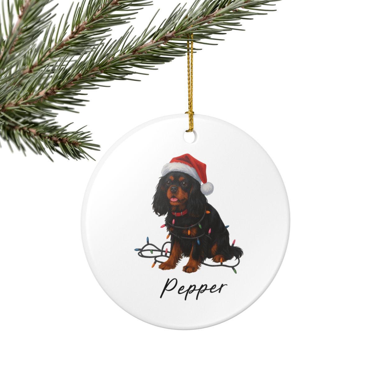 Personalized Black and Tan Cavalier King Charles Spaniel Ornament, Custom Dog Christmas Ornament, Cavalier Lover Gift