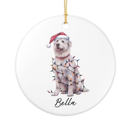 Personalized Kuvasz Dog Ornament: Ceramic Pet Christmas Keepsake with Lights