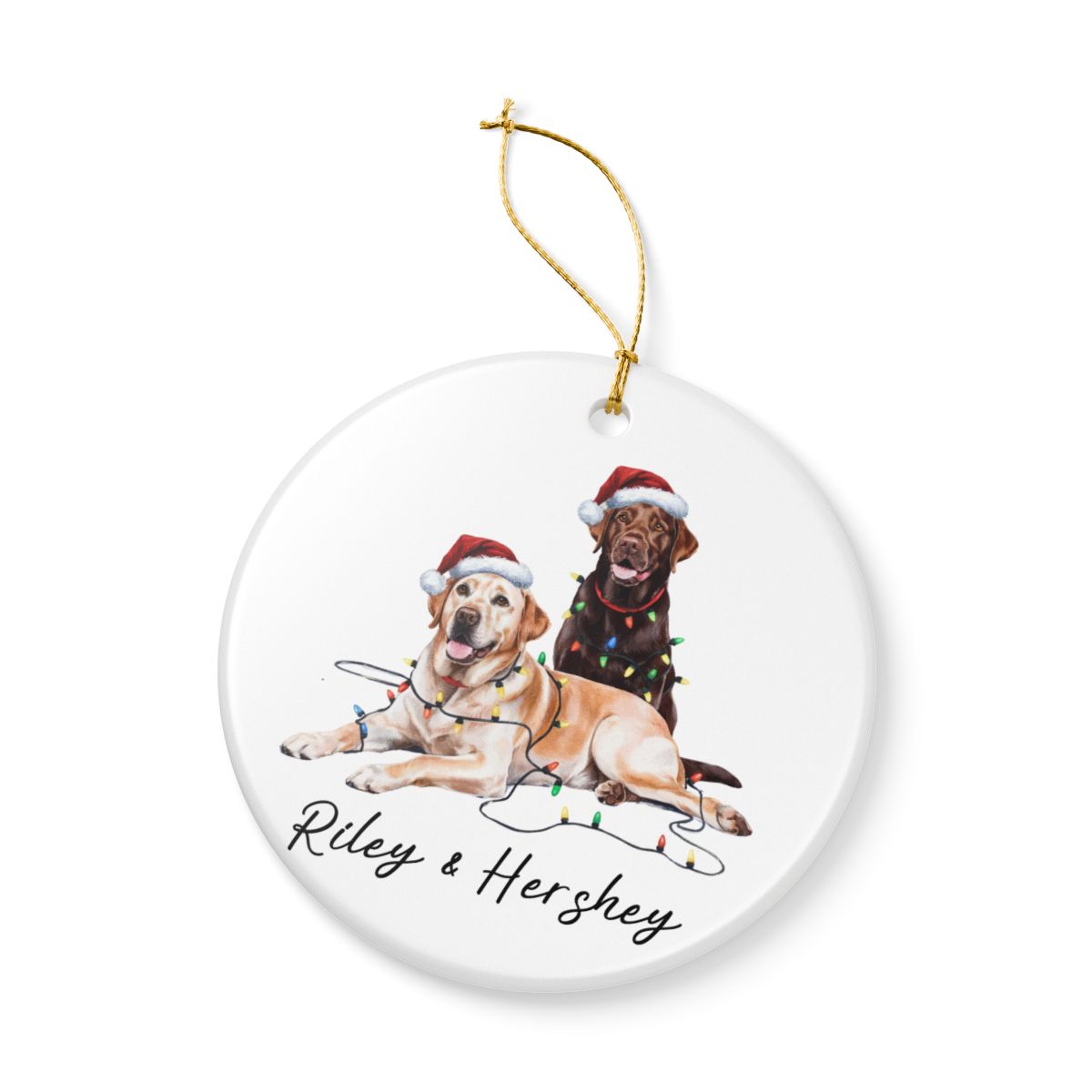 Chocolate and Yellow Labradors Ornament, Personalized Dog Christmas Decor