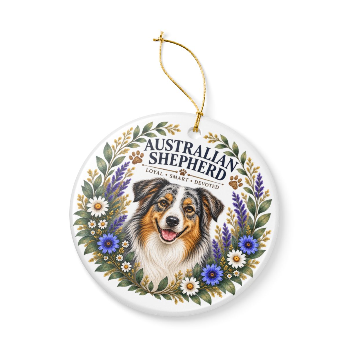 Australian Shepherd Ornament, Aussie Dog Lover Gift, Floral Breed Keepsake, Dog Mom Gift