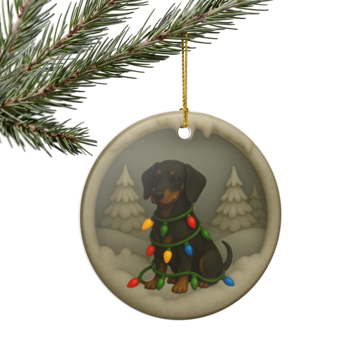Personalized Black & Tan Dachshund Christmas Ornament, 3D Clay-Style Dog Keepsake with Lights