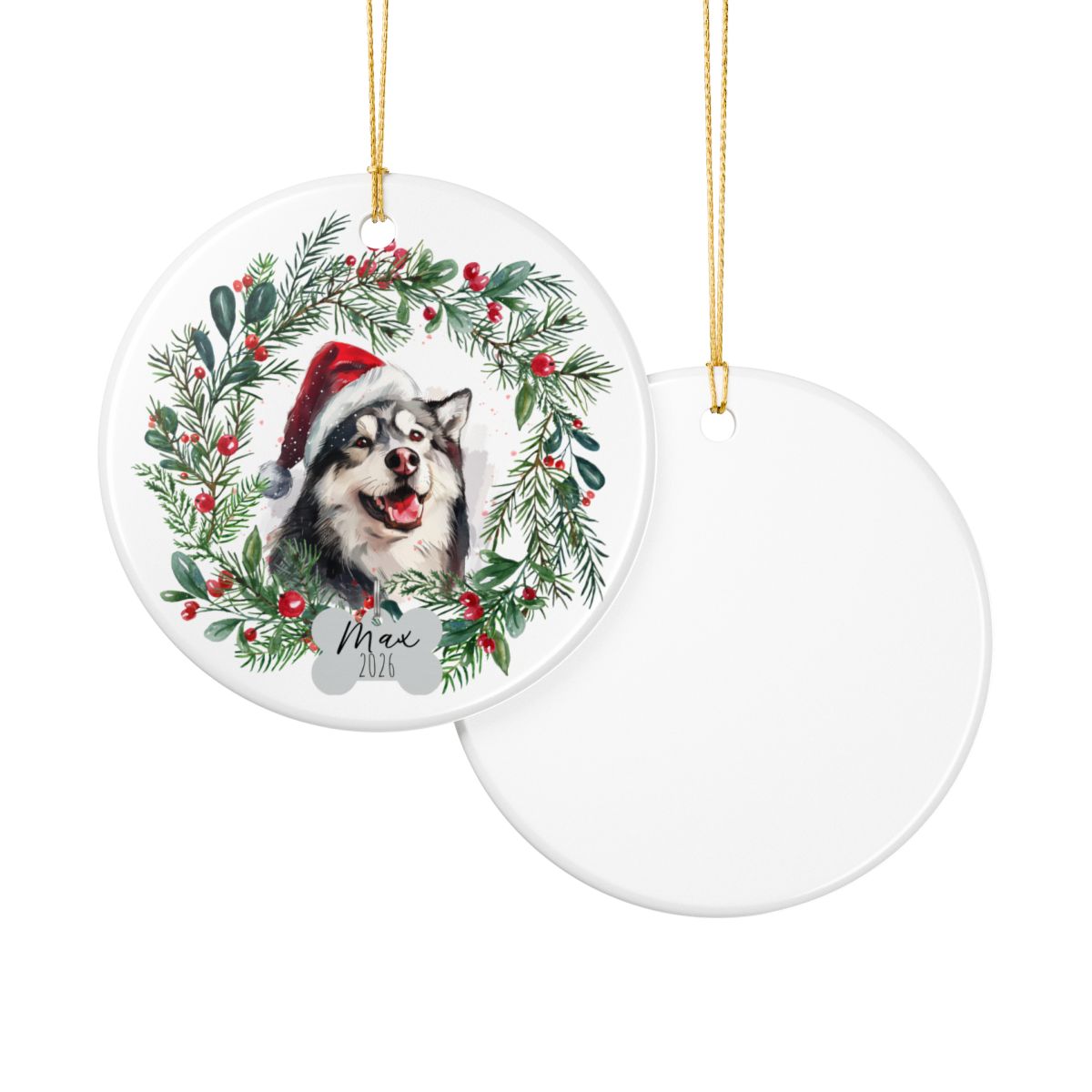 Personalized Alaskan Malamute Christmas Ornament, Custom Dog Name Ornament, Malamute Gift for Dog Lovers
