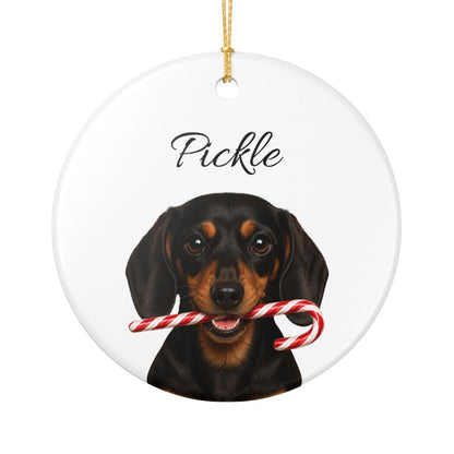 Personalized Black and Tan Dachshund Candy Cane Ornament