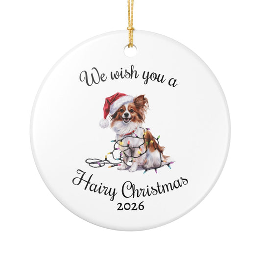 Christmas Papillon Ornament, Christmas Lights Dog Keepsake