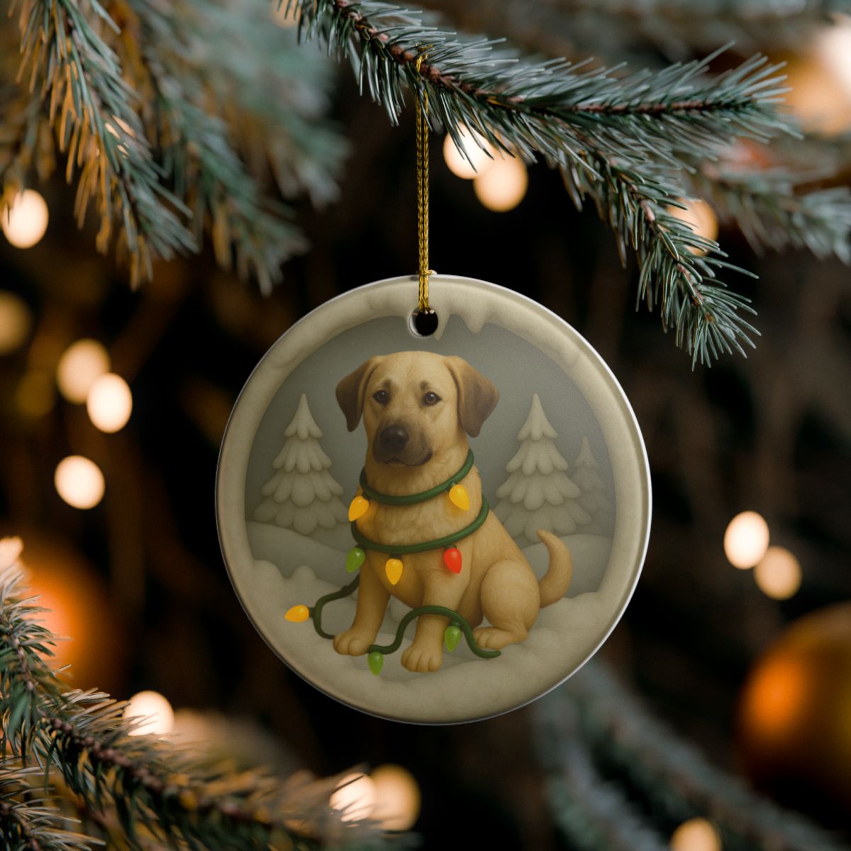 Personalized Anatolian Shepherd Christmas Ornament, Custom Dog with Holiday Lights Keepsake
