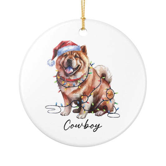 Personalized Chow Chow Christmas Ornament, Festive Dog Lights, Ceramic Holiday Keepsake