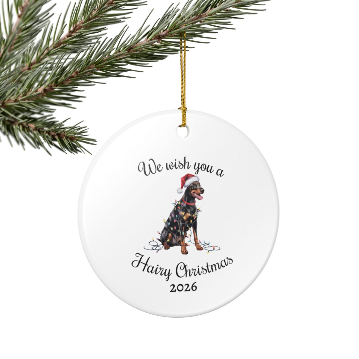 Christmas Doberman Ornament, Christmas Lights Dog Keepsake