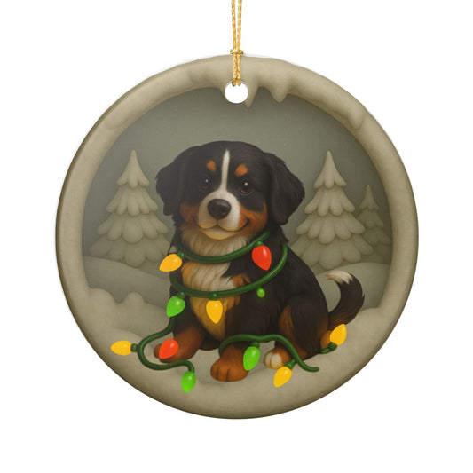 Personalized Bernese Mountain Dog Christmas Ornament, Custom Dog with Holiday Lights Keepsake