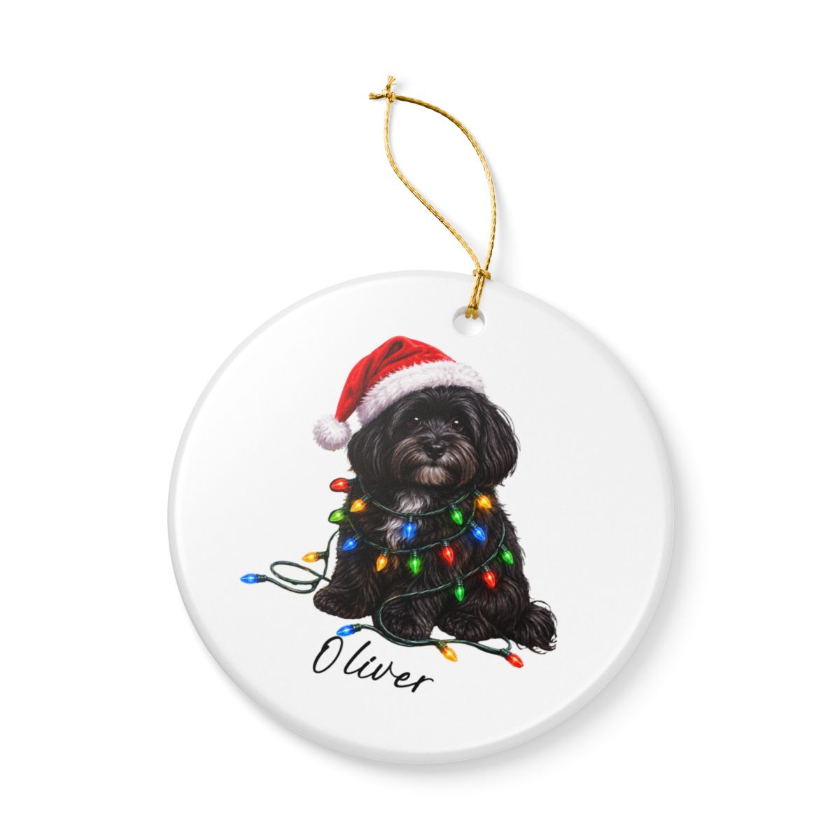 Personalized Black Havanese Christmas Ornament, Ceramic Dog Lover Gift, Holiday Pet Keepsake Tree Decor