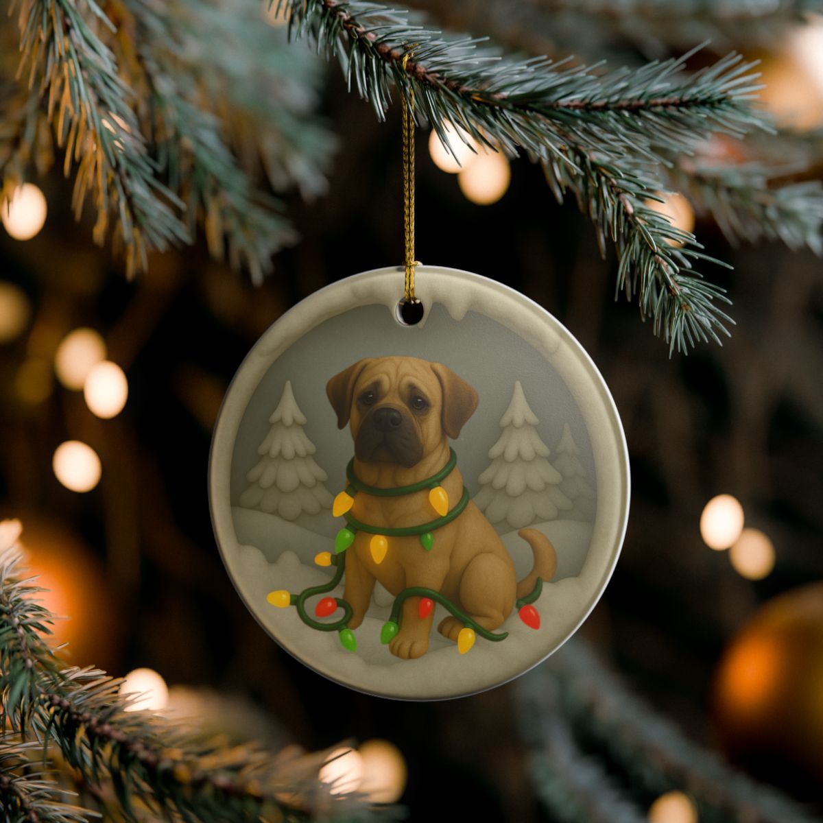 Personalized Mastiff Christmas Ornament, 3D Clay-Style Dog Keepsake with Lights
