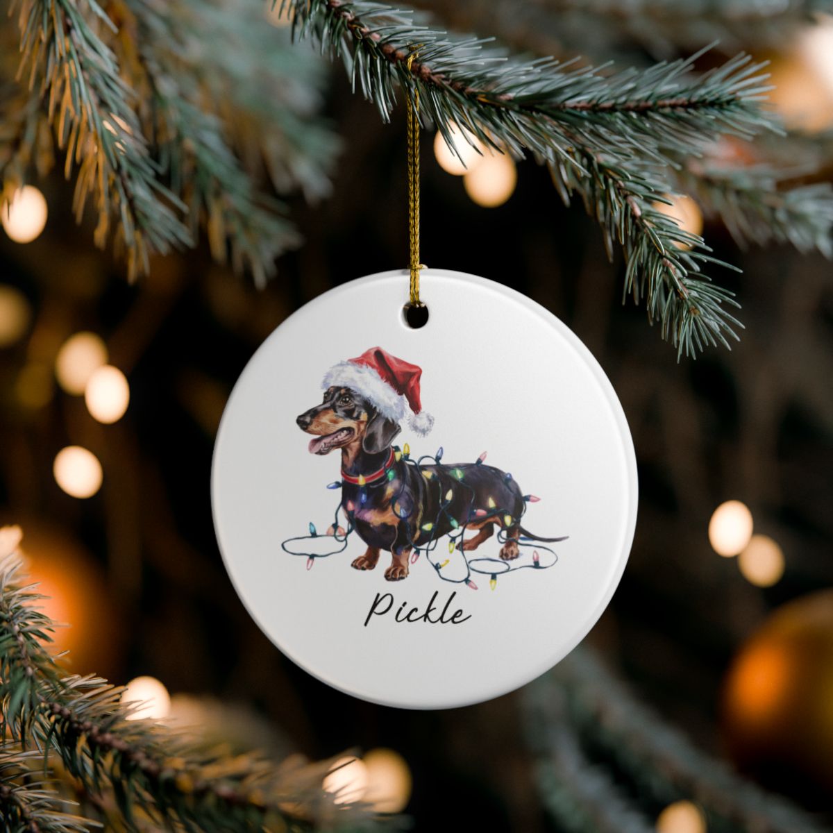 Personalized Black & Tan Dachshund Ornament, Dog Christmas Ornament, Custom Pet Name Holiday Decor Gift