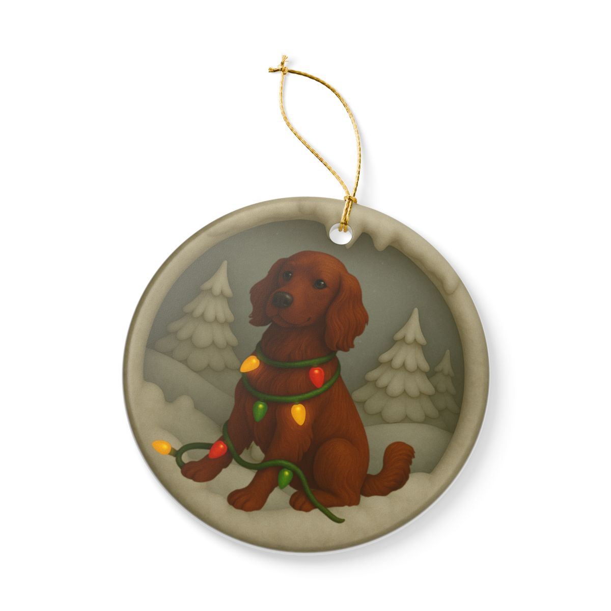 Personalized Irish Setter Christmas Ornament, 3D Clay-Style Dog Keepsake with Lights