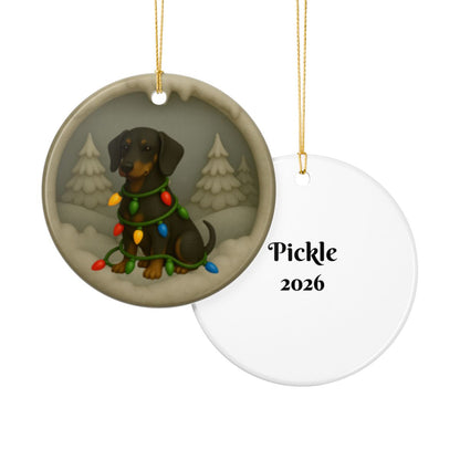 Personalized Black & Tan Dachshund Christmas Ornament, 3D Clay-Style Dog Keepsake with Lights