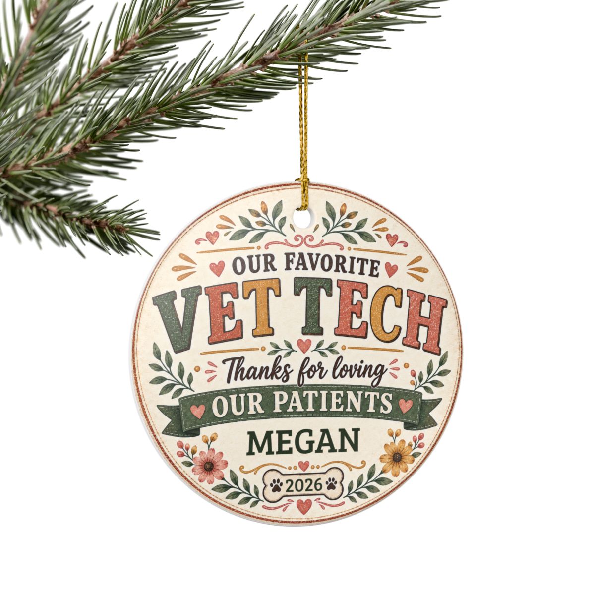 Personalized Vet Tech Ornament, Veterinary Technician Gift, Vet Clinic Coworker Christmas Gift