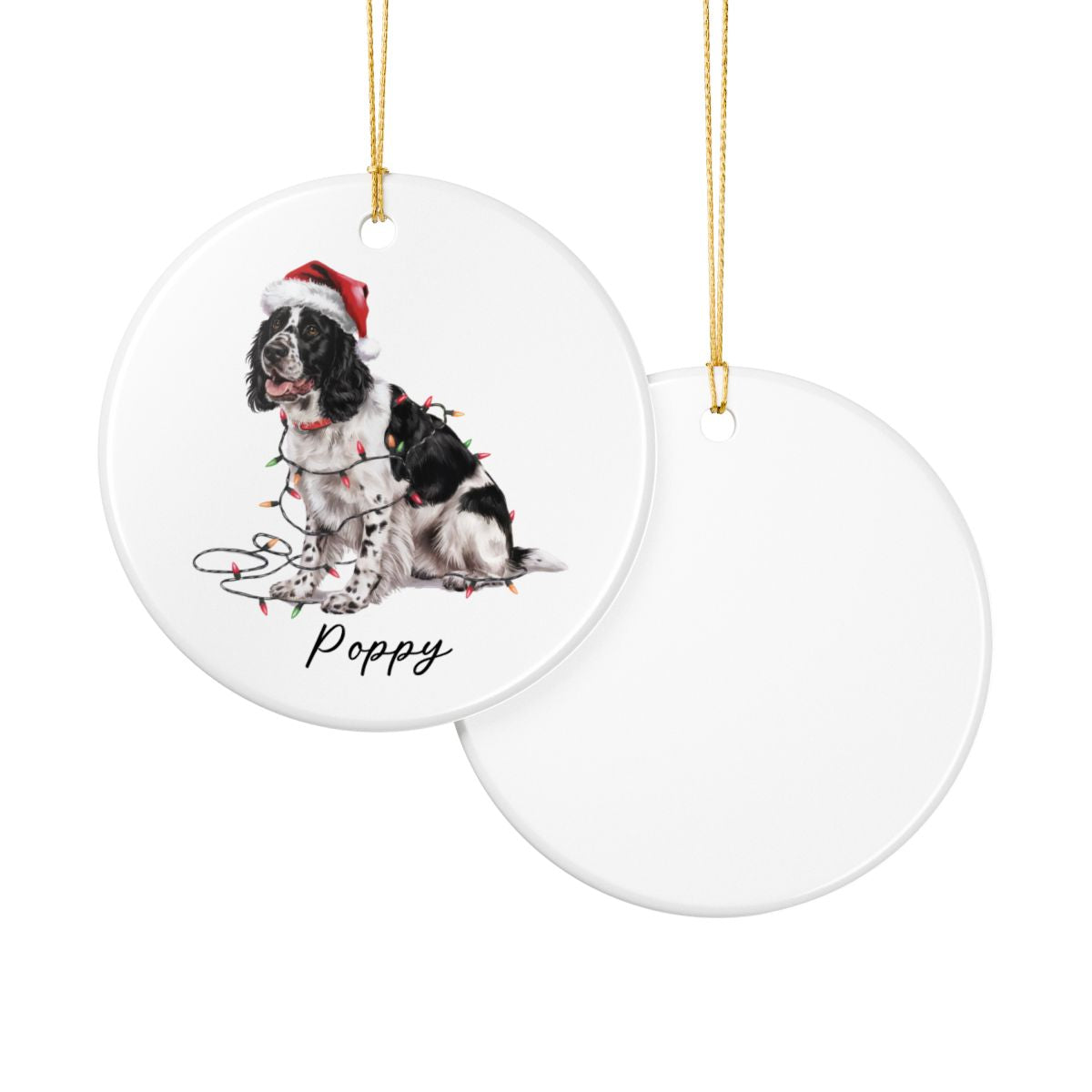 Personalized Black Springer Spaniel Ornament, Christmas Dog Decor