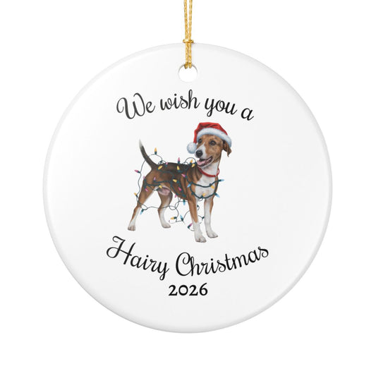 Christmas Smooth Fox Terrier Ornament, Christmas Lights Dog Keepsake
