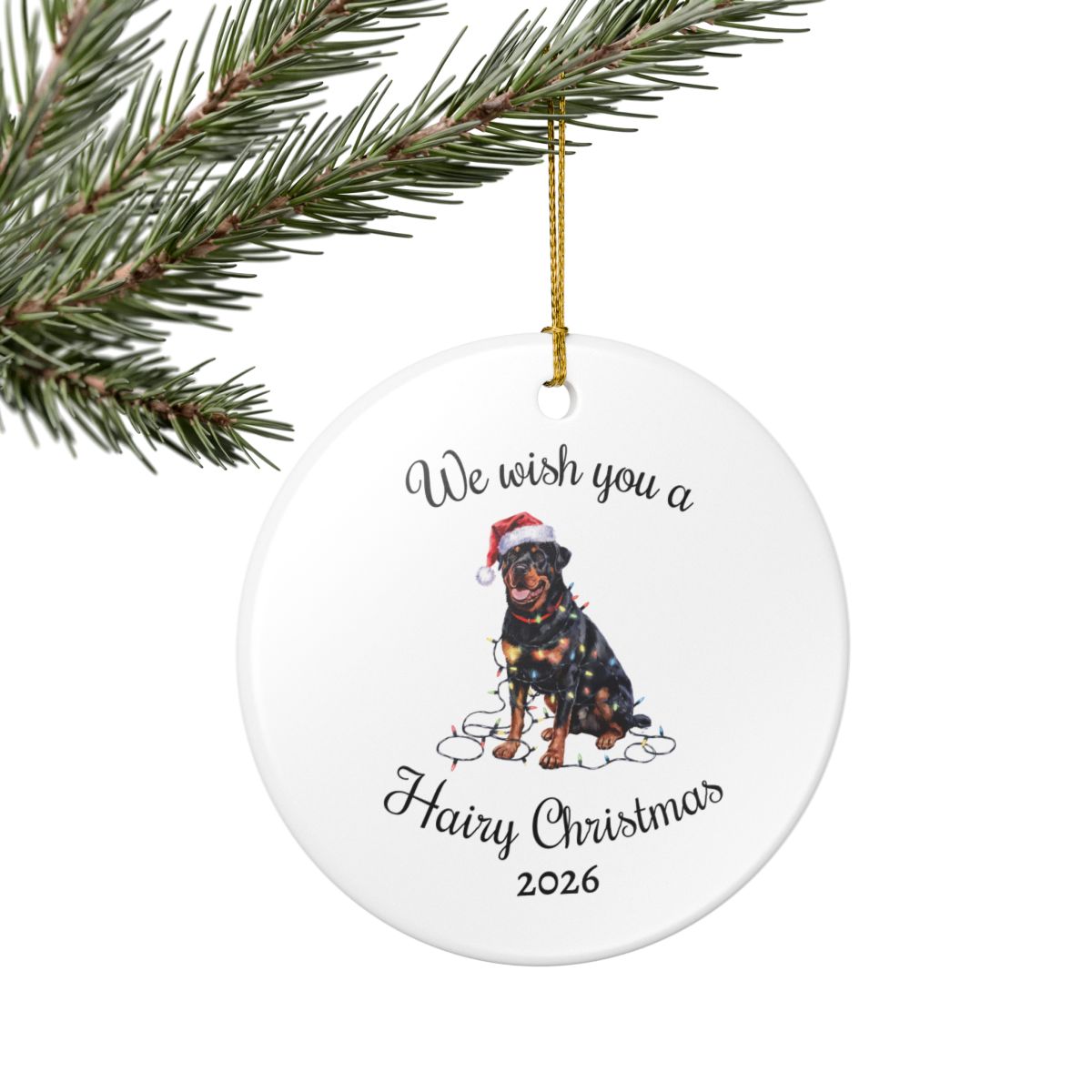 Christmas Rottweiler Ornament, Christmas Lights Dog Keepsake