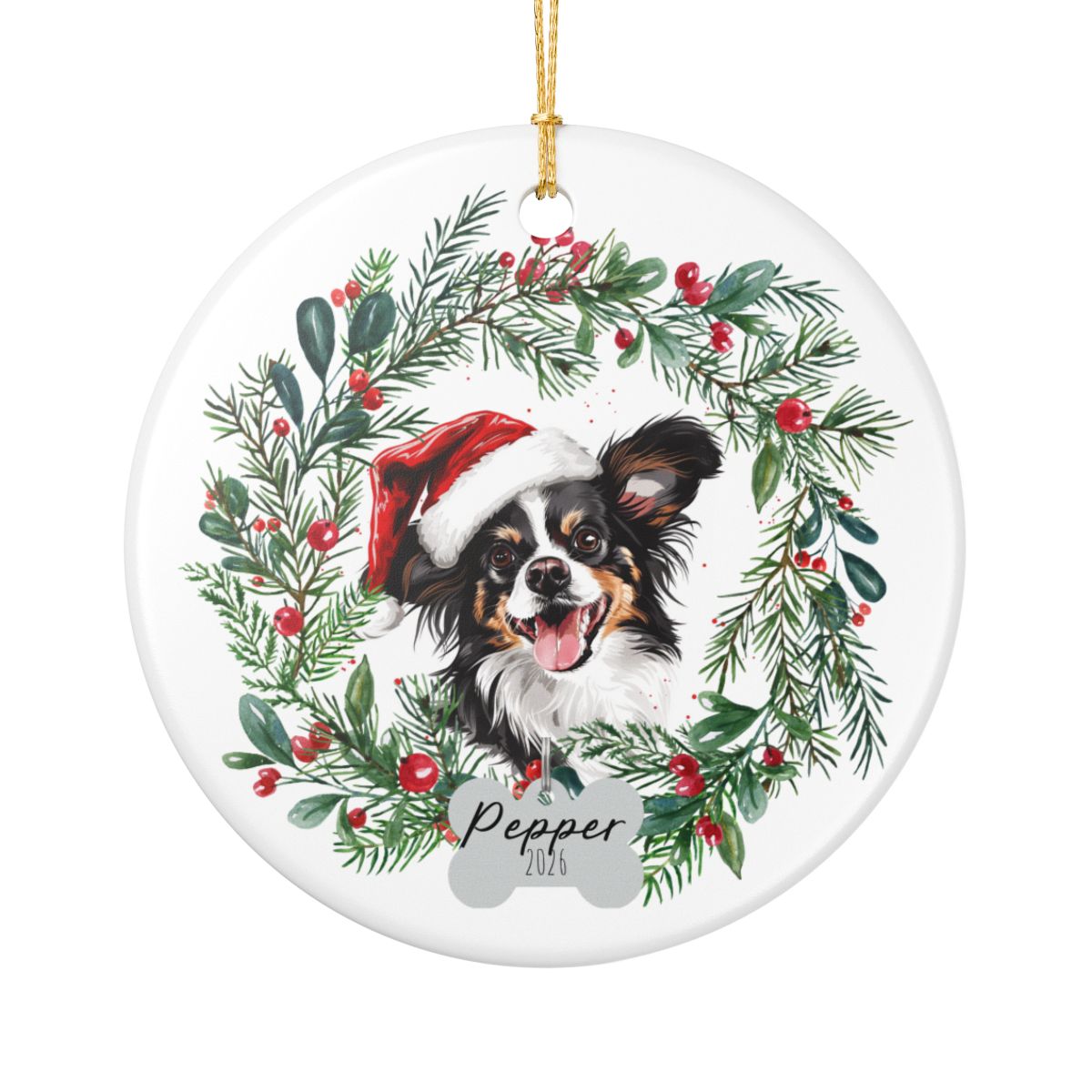 Personalized Papillon Christmas Ornament