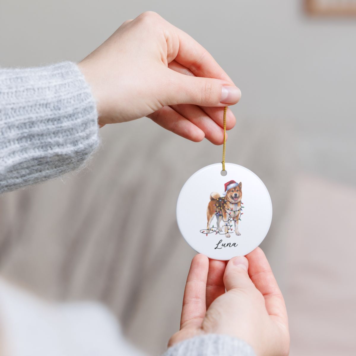 Personalized Akita Christmas Lights Ornament