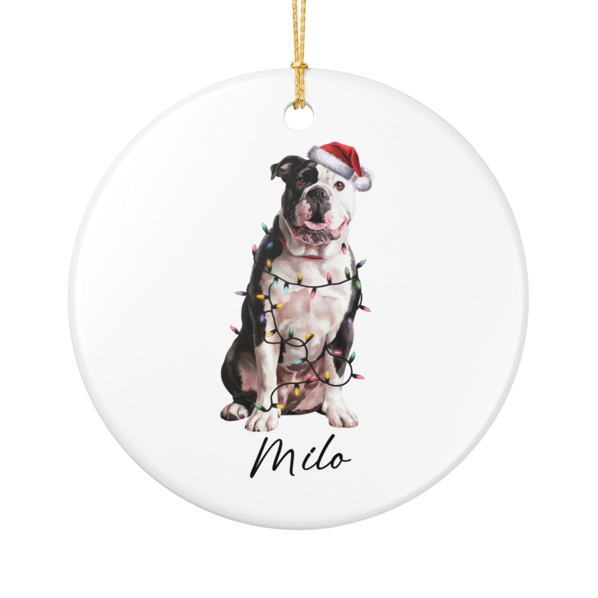 Personalized American Bulldog Christmas Ornament, Dog Name Holiday Decor