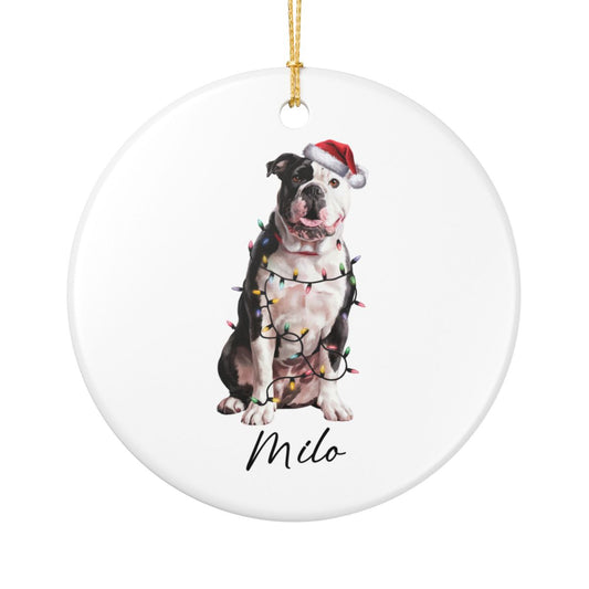 Personalized American Bulldog Christmas Ornament, Dog Name Holiday Decor