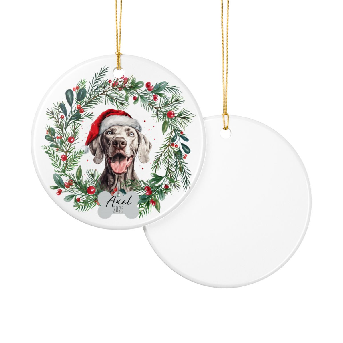 Personalized Weimaraner Christmas Ornament
