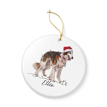 Personalized Borzoi Christmas Ornament, Ceramic Dog Lover Holiday Decor, Customizable Pet Keepsake