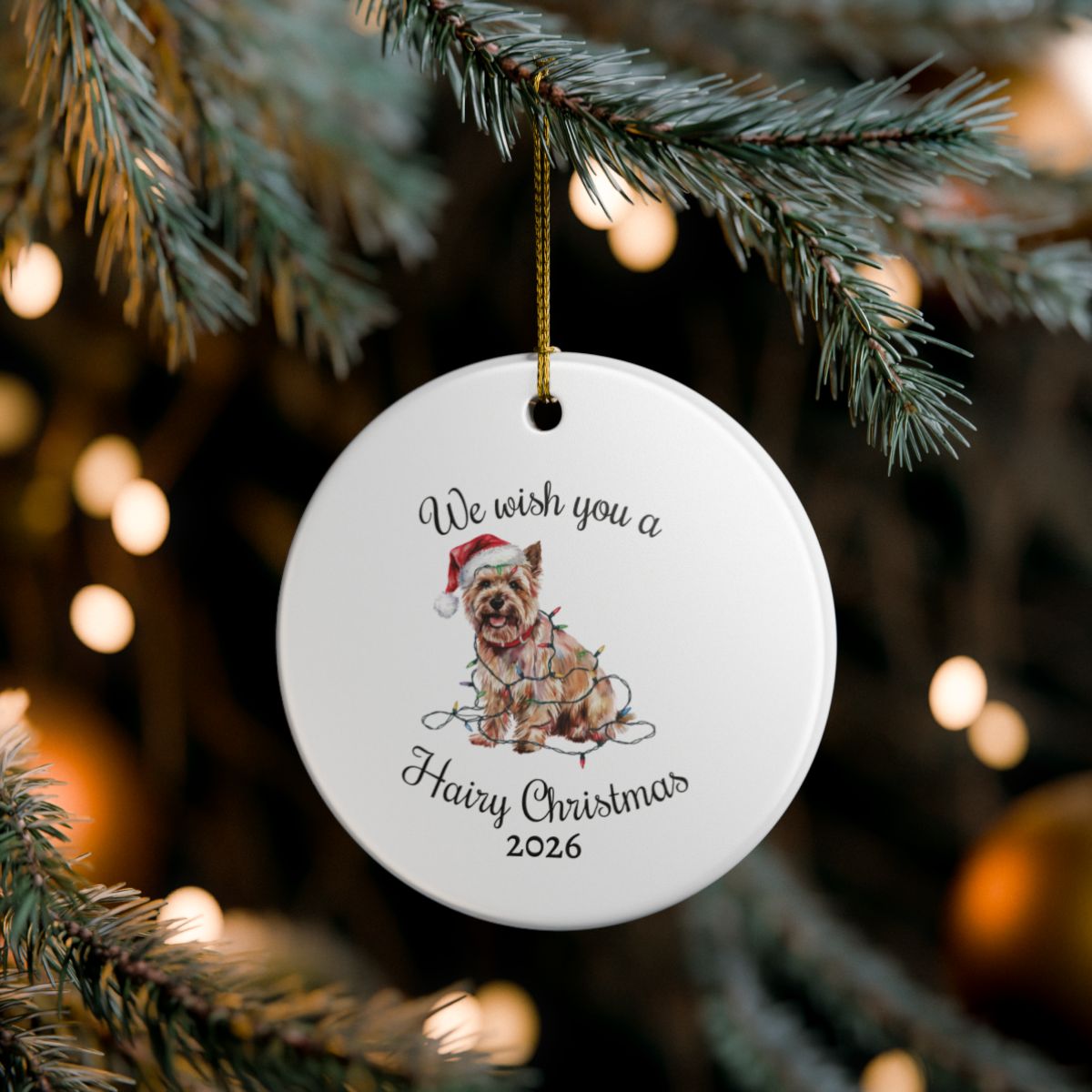 Christmas Cairn Terrier Ornament, Cairn Terrier Mom, Christmas Lights Dog Keepsake, Christmas Dog, Gift For Dog Lover, Cairn Terrier