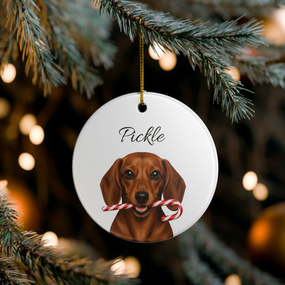 Personalized Red Dachshund Candy Cane Ornament