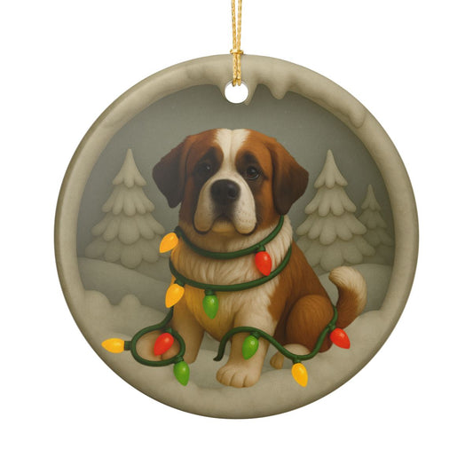 Personalized Saint Bernard Christmas Ornament, 3D Clay-Style Dog Keepsake with Lights
