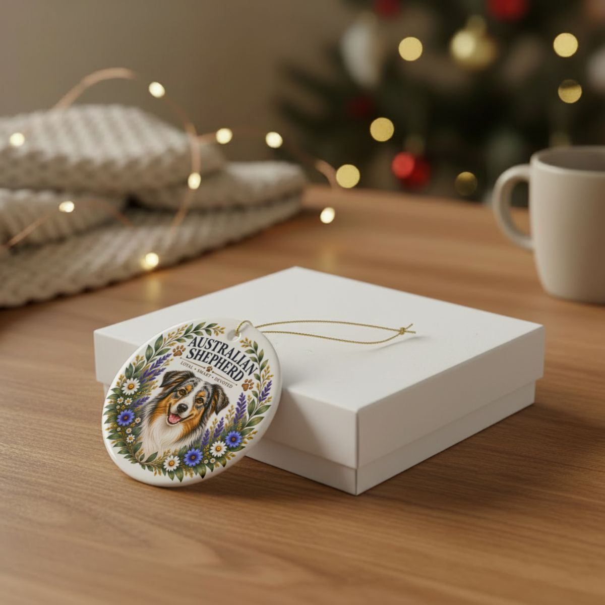 Australian Shepherd Ornament, Aussie Dog Lover Gift, Floral Breed Keepsake, Dog Mom Gift