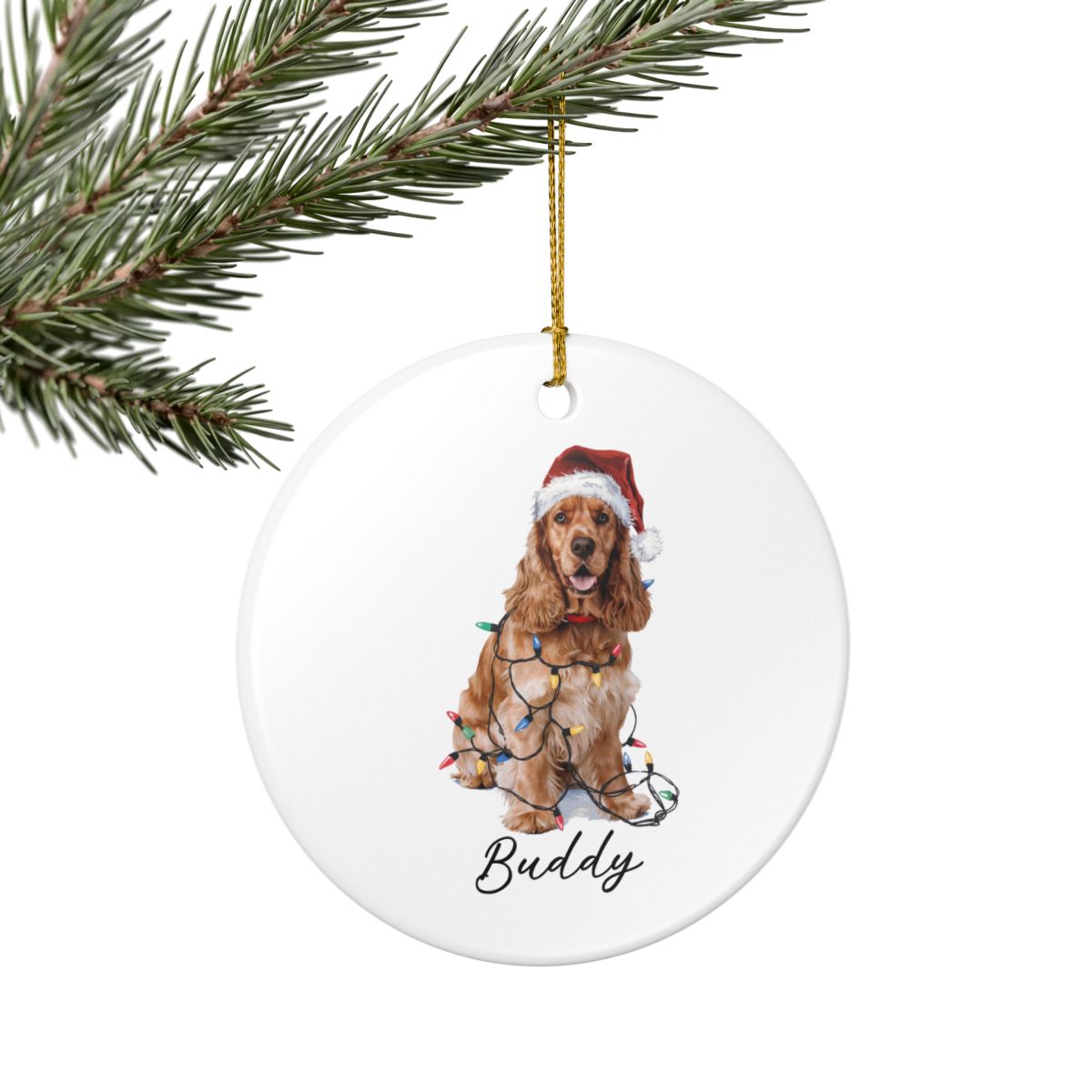 Personalized Cocker Spaniel Christmas Ornament, Custom Dog Ornament, Pet Name Holiday Keepsake