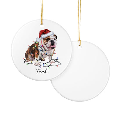 Personalized Bulldog Christmas Ornament, Ceramic Dog Lover Keepsake, Festive Lights Decoration