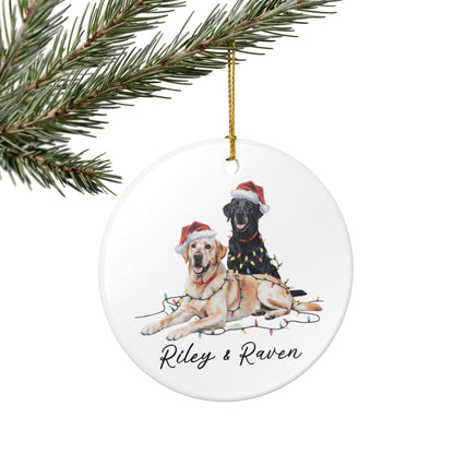 Personalized Yellow Black Lab Christmas Ornament, Festive Dog Lights, Ceramic Keepsake