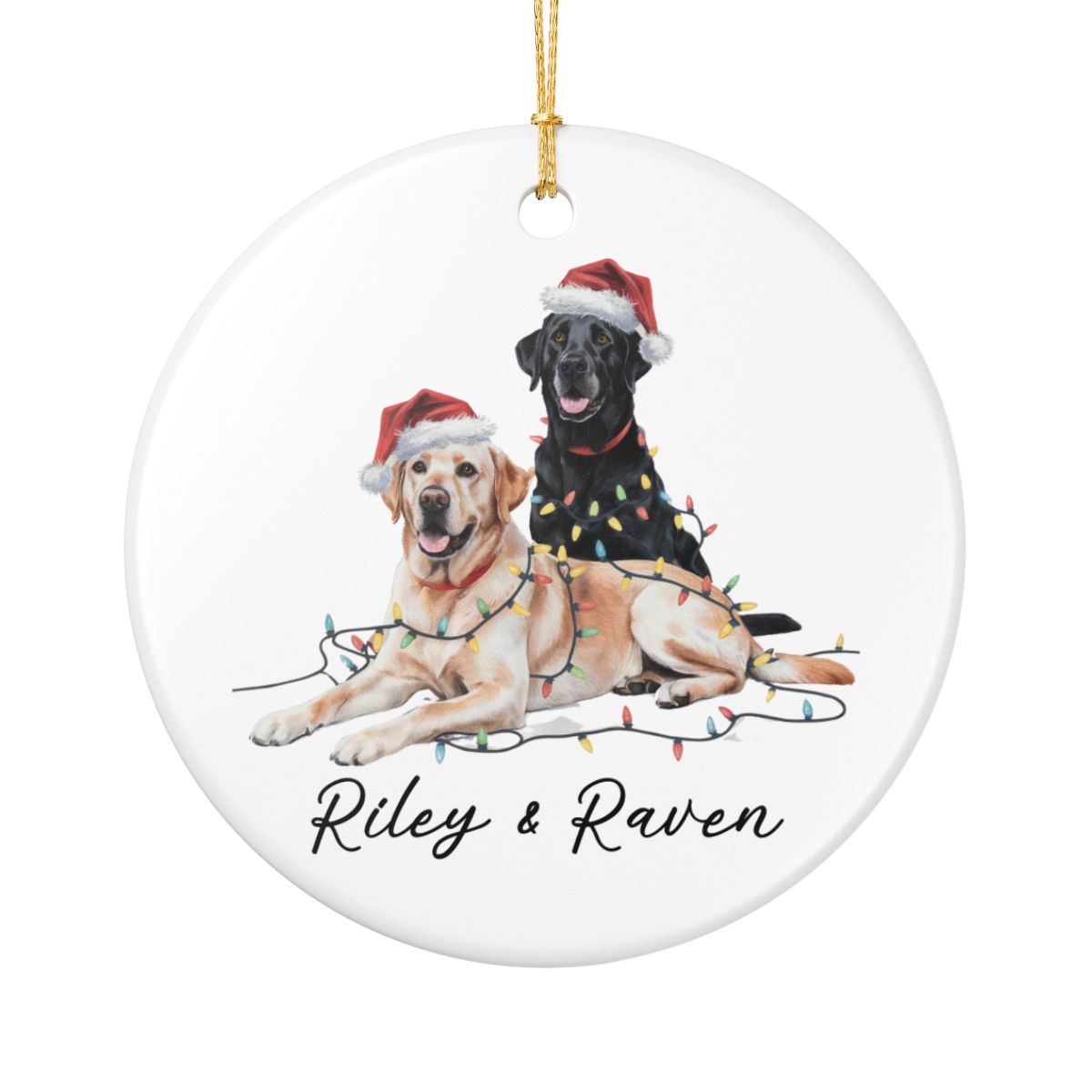 Personalized Yellow Black Lab Christmas Ornament, Festive Dog Lights, Ceramic Keepsake