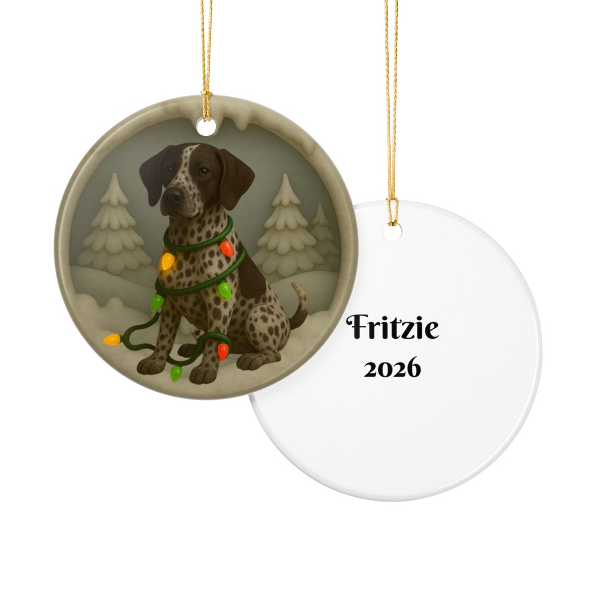 Personalized Brown German Shorthaired Pointer Christmas Ornament, 3D Clay-Style Dog Keepsake with Lights