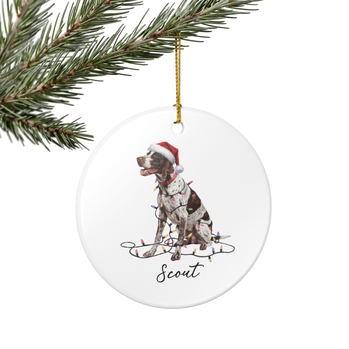Personalized English Pointer Christmas Ornament, Custom Dog Name Ceramic Decoration