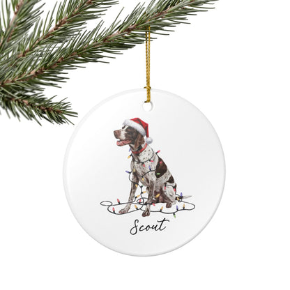 Personalized English Pointer Christmas Ornament, Custom Dog Name Ceramic Decoration