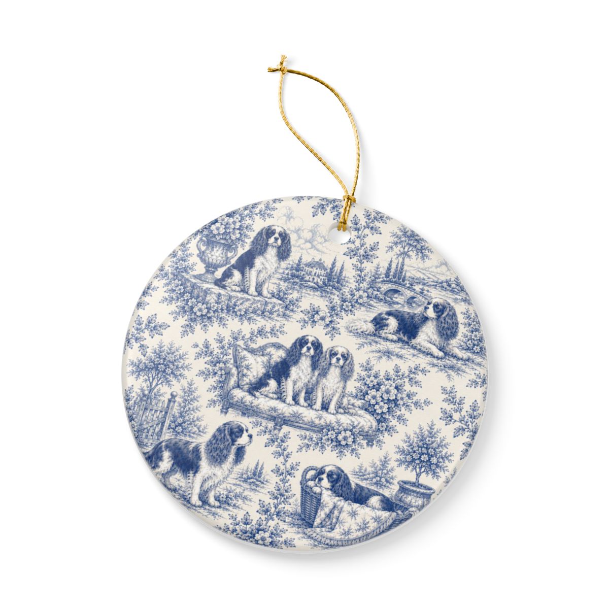 Cavalier French Blue Toile Dog Ornament